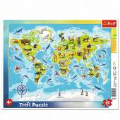 TREFL PUZZLE Ramkowe 25el. Mapa świata ze zwierzętami 31340