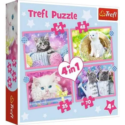 Trefl PUZZLE 4 układanki Zabawne kotki 34396