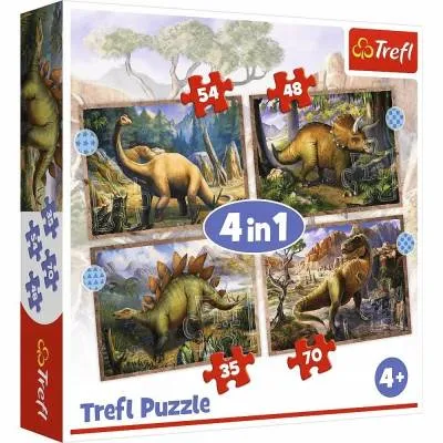 Trefl PUZZLE 4w1 Ciekawe dinozaury 34383