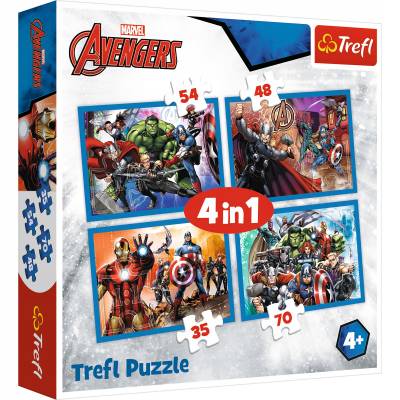 Trefl PUZZLE 4w1 Odważni Avengersi Marvel 34386