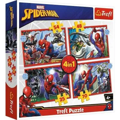 Trefl PUZZLE 4w1 Bohaterski Spiderman 34384