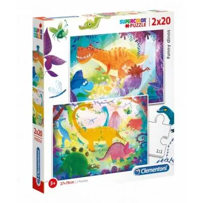 Clementoni puzzle 2x20 el SuperKolor Funny dinos 