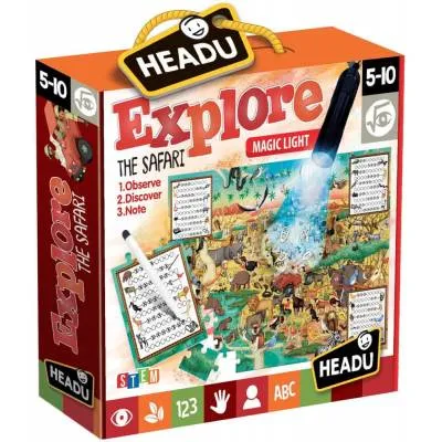 Headu Odkryj safarii+latarka puzzle 70 el