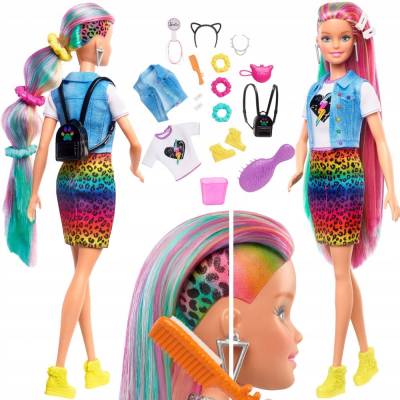 Mattel, Barbie, Zestaw lalka z tęczowymi włosami 