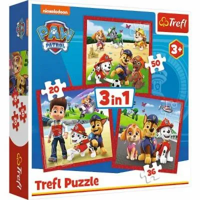 Trefl Puzzle 3w1 Wesołe pieski Paw Patrol 106 el