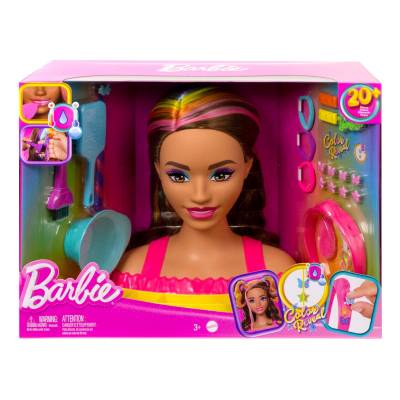 Barbie głowa do stylizacji neon brązowe włosy