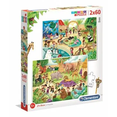 Clementoni puzzle 2x60 el super kolor zoo