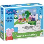 Puzzle i kolorowanka 60 elementów 2w1 ŚWINKA PEPPA PIG