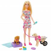 Barbie Lalka i piesek na wózku Zestaw HTK37
