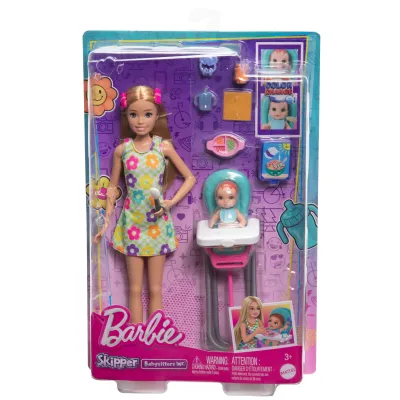 Barbie lalka opiekunka Skipper karmienie bobasa