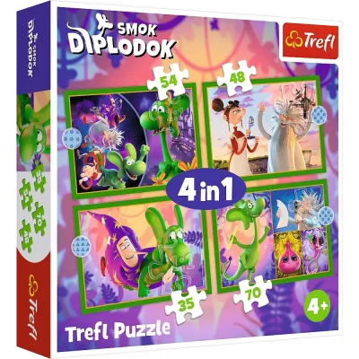 Trefl Puzzle 4w1 świat Smoka Diplodoka 207 el