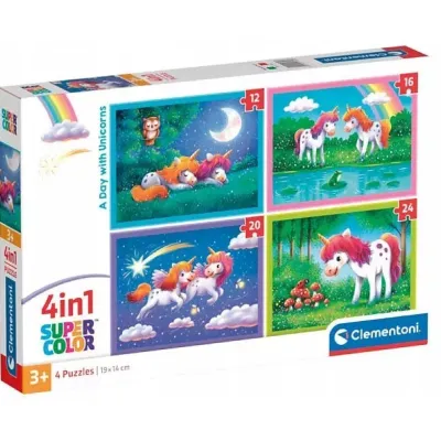 Clementoni Puzzle 4w1 Super Kolor A Day with Unicorns