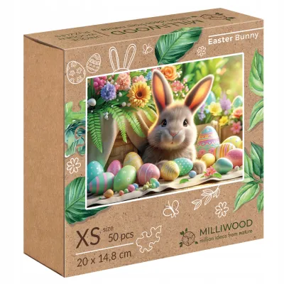 Milliwood Drewniane Puzzle 50 el wielkanocny zajączek