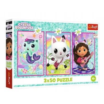 Trefl PUZZLE 3x50 Poznajcie Gabby i kotki