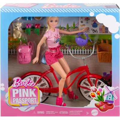 Barbie lalka Pink Passport Holland z rowerem