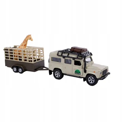 HKG Land Rover z przyczepą i żyrafą