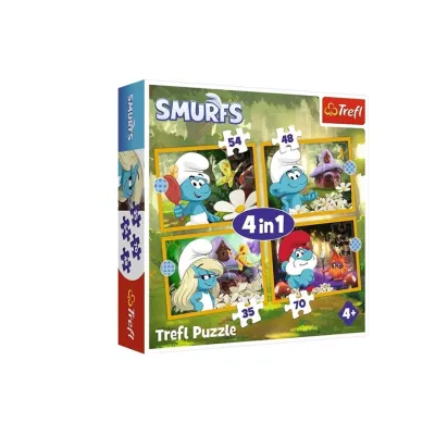 Trefl Puzzle 4w1 Życie w Wiosce Smerfów 