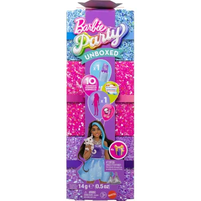 Barbie Party Unboxed Glam Party Stylowe przygotowania Lalka Zestaw fioletowy