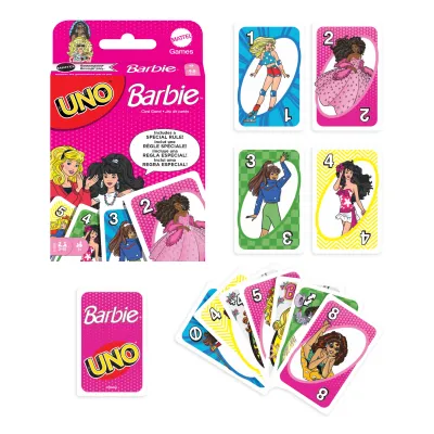 UNO gra karciana Barbie 112 kart dla dzieci od 7 lat idealna na zabawę UNO gra karciana Barbie 112 kart dla dzieci od 7 lat idealna na zabawę