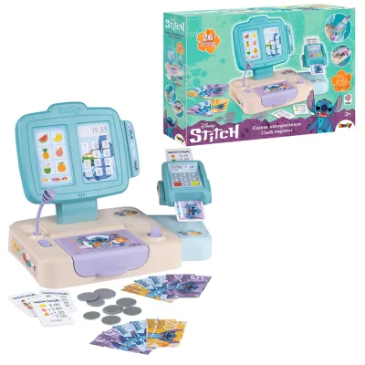 Kasa fiskalna Disney STITCH z czytnikiem kart banknoty 26 akcesoriów Smoby