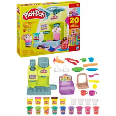 PLAY-DOH RAINBOW SHIMMER CAFE ZESTAW LODZIARNIA 20 ELEMENTÓW Masa 794g 3+