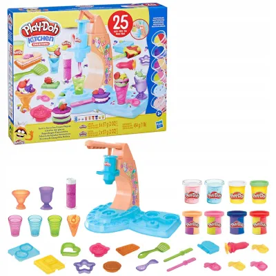Play-Doh ciastolina zestaw lodziarnia + 8 tub + 25 akcesoriów F7378