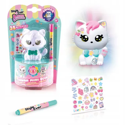 Świecące Dekorożce –Zwierzaczki DIY, Kawaii style-Kotek z zieloną kokardką Świecące Dekorożce –Zwierzaczki DIY, Kawaii style-Kotek z zieloną kokardką