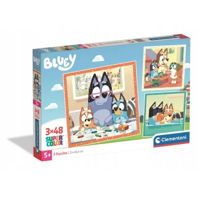 PUZZLE 3 x 48 EL. BLUEY TRZY UKŁADANKI DLA DZIECI 5+ CLEMENTONI PUZZLE 3 x 48 EL. BLUEY TRZY UKŁADANKI DLA DZIECI 5+ CLEMENTONI