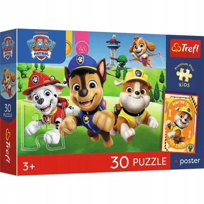 Trefl Puzzle 30 elementów Paw Patrol, Psiaki w drodze + unikalny plakat