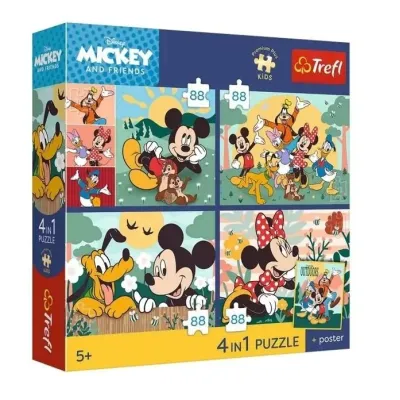 Trefl  Puzzle 4w1 Mickey and Friends + plakat