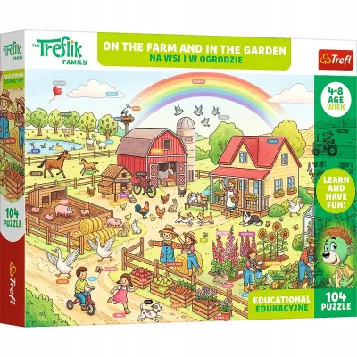 Trefl Puzzle Rodzina Treflików, Edukacyjne 104 el. Na wsi i w ogrodzie