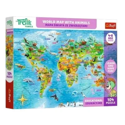 Trefl Puzzle 104 el. Trefliki Mapa świata Zwierzęta