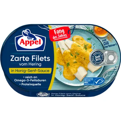 Appel Zarte Filets Hering Honig Senf Sauce 190g Appel Zarte Filets Hering Honig Senf Sauce 190g