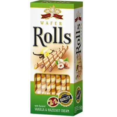 Cookies Land Wafer Rolls Vanilla & Hazelnut 160g