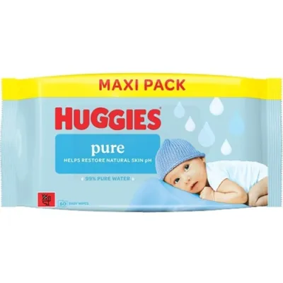 Huggies Pure Maxi Pack Chusteczki Nawilżane 60szt Huggies Pure Maxi Pack Chusteczki Nawilżane 60szt
