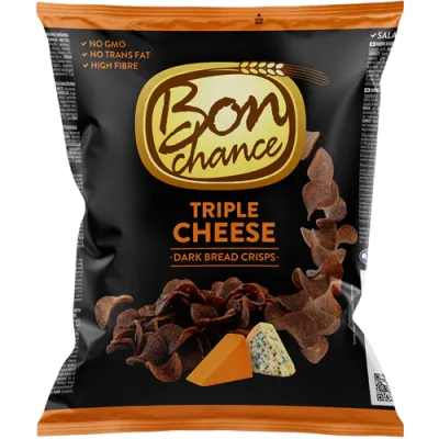 Bon Chance Dark Bread Crisps Triple Cheese 120g